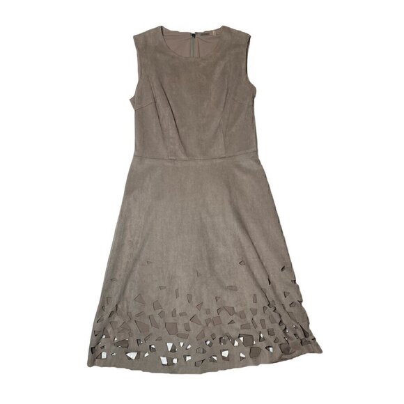 Elie Tahari Tan Sleeveless Dress with Cut-outs Along Hemline - Picture 1 of 5